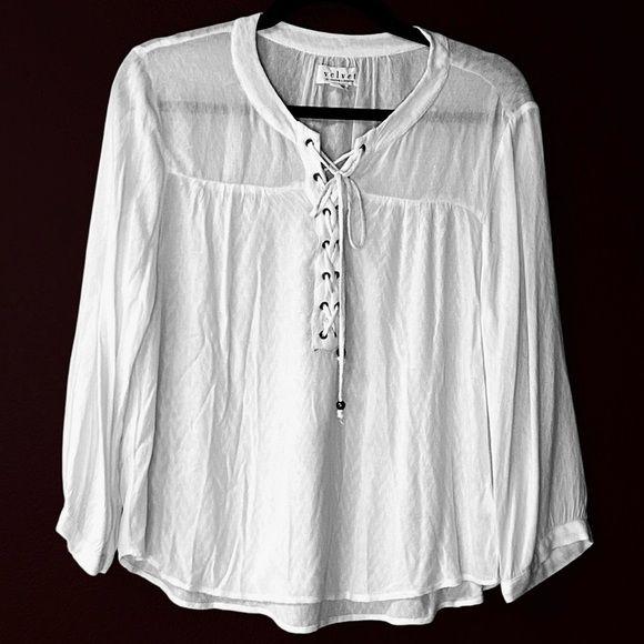 VELVET BY GRAHAM & SPENCER white lace up blouse Sz XS - Picture 3 of 11